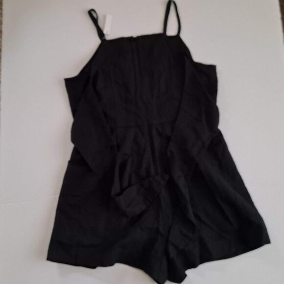 NWT Madewell Romper Linen Blend Tie Waist Sleeveless Square Neck Black Size 6 - Picture 13 of 16